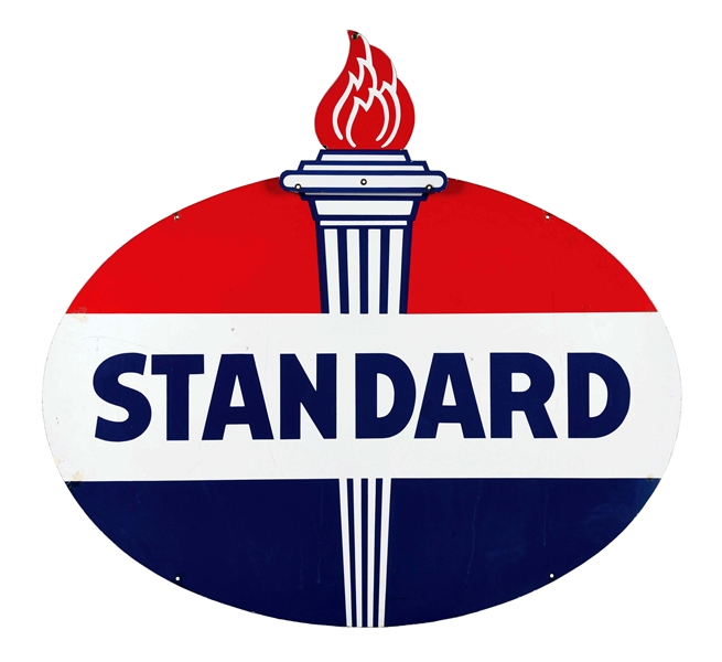 STANDARD GASOLINE PORCELAIN SERVICE STATION SIGN W/ FLAME ATTACHMENT. 