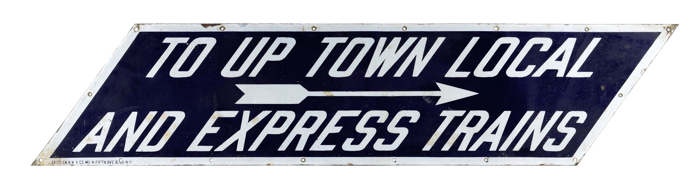 TO UPTOWN LOCAL AND EXPRESS TRAIN SIGNS PORCELAIN DIRECTIVE SIGN.