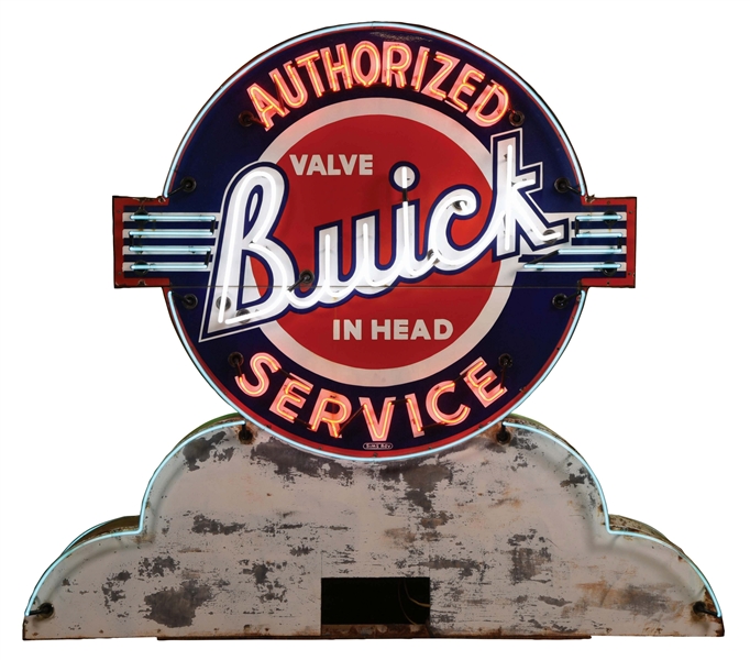 OUTSTANDING & RARE CHEVROLET SUPER SERVICE & BUICK AUTHORIZED SERVICE PORCELAIN NEON SIGN. 