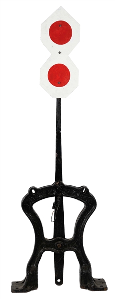 UNION PACIFIC CAST-IRON HARP SWITCH STAND.