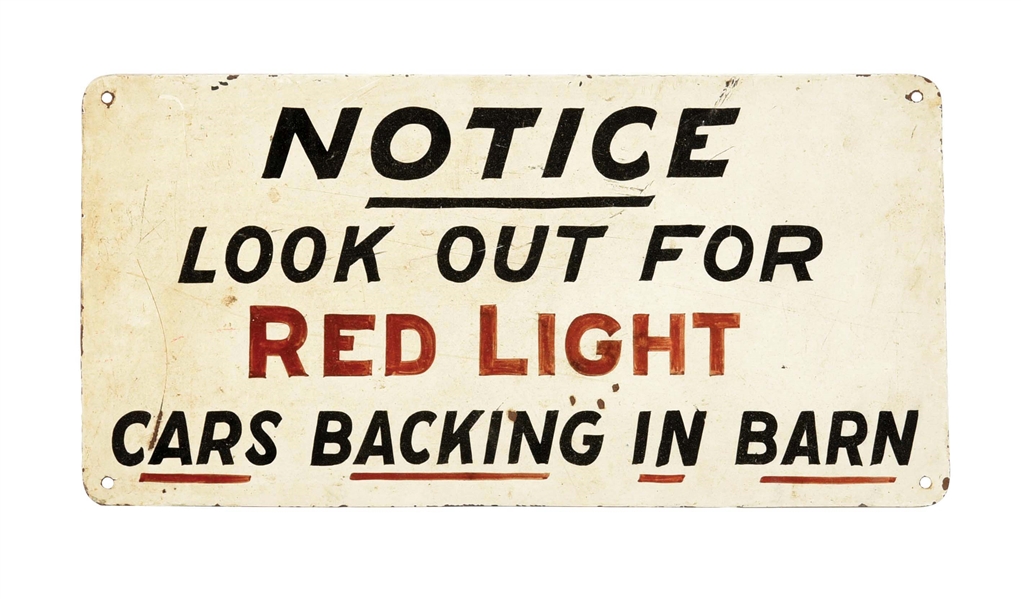 NOTICE HAND PAINTED RAILROAD CARS TIN SIGN. 