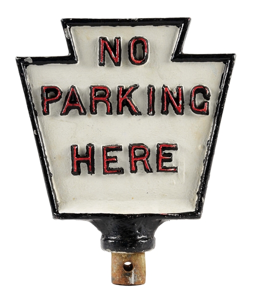 KEYSTONE NO PARKING HERE SIGN.
