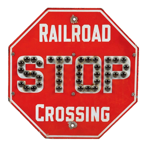 RR STOP CAT-EYE MARBLED RR CROSSING SIGN.
