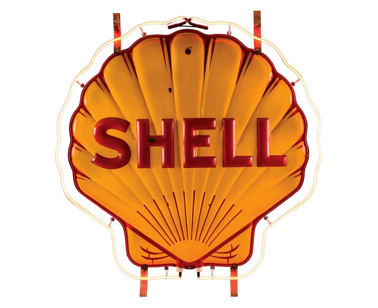 Lot Detail - SHELL GASOLINE EMBOSSED PORCELAIN SERVICE STATION NEON SIGN.