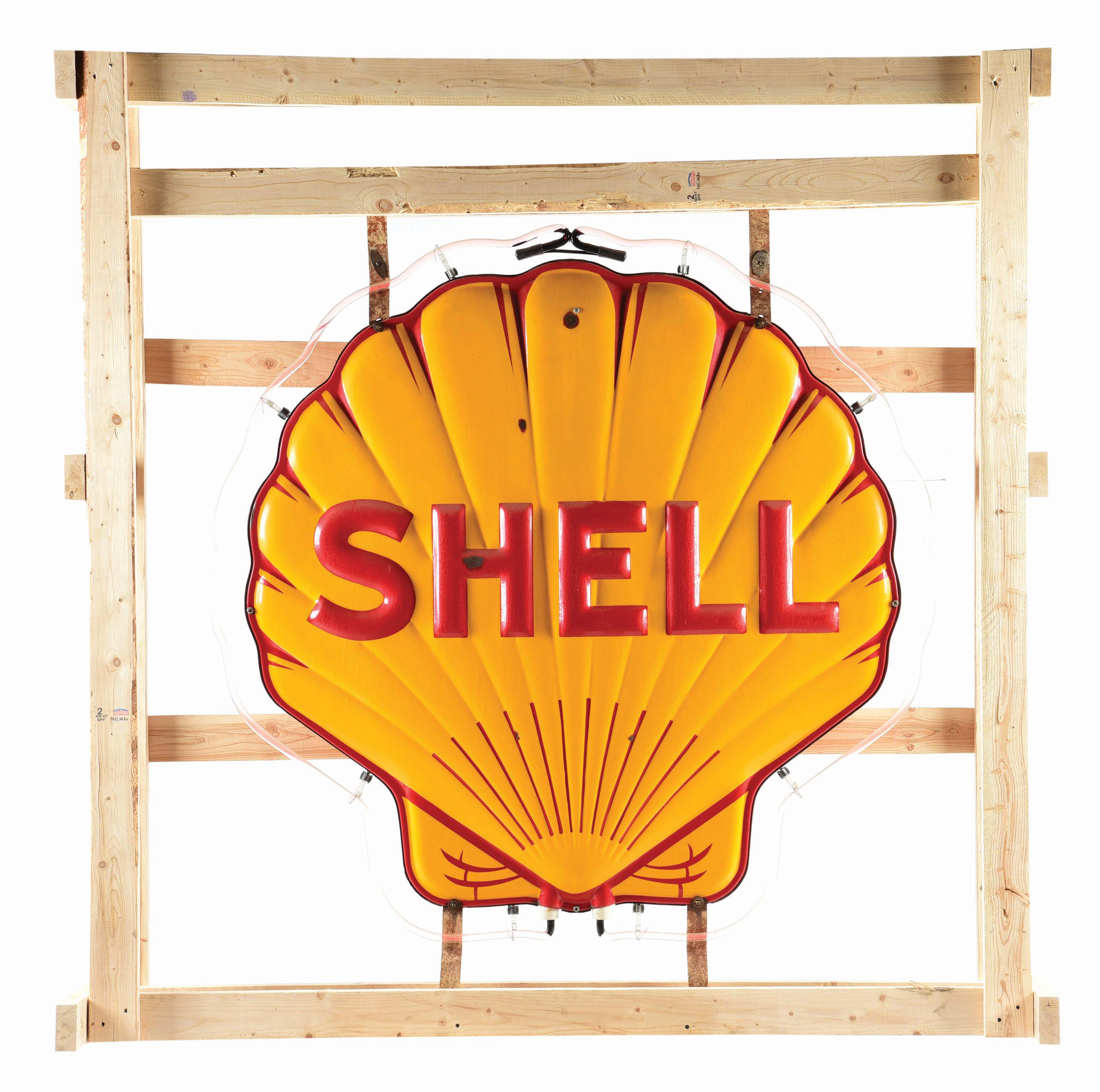 Lot Detail - SHELL GASOLINE EMBOSSED PORCELAIN SERVICE STATION NEON SIGN.