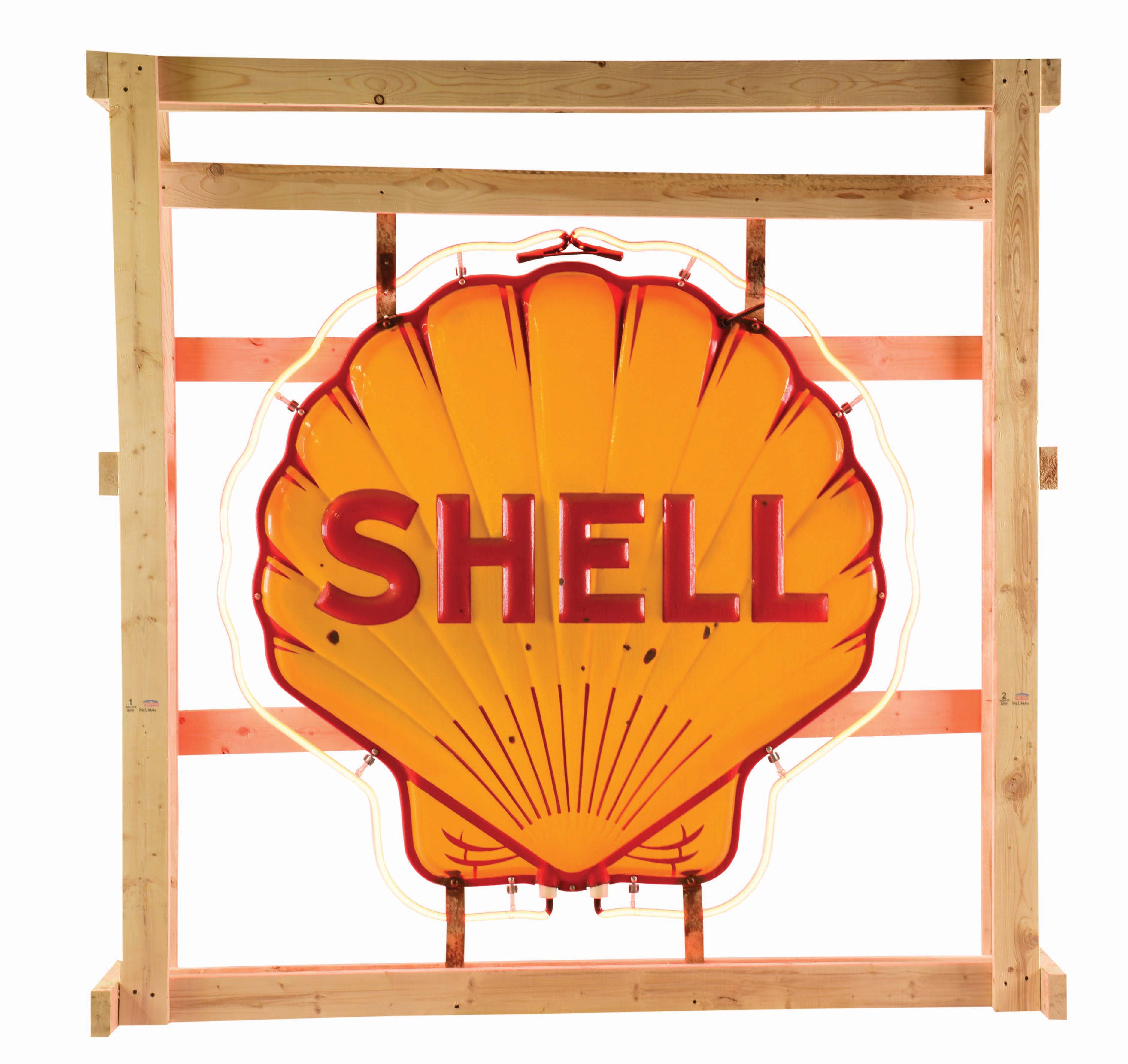 Lot Detail - SHELL GASOLINE EMBOSSED PORCELAIN SERVICE STATION NEON SIGN.