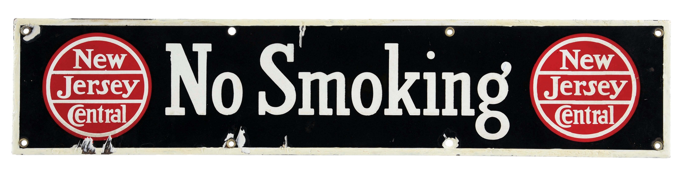 NEW JERSEY CENTRAL RAILROAD NO SMOKING PORCELAIN SIGN. 