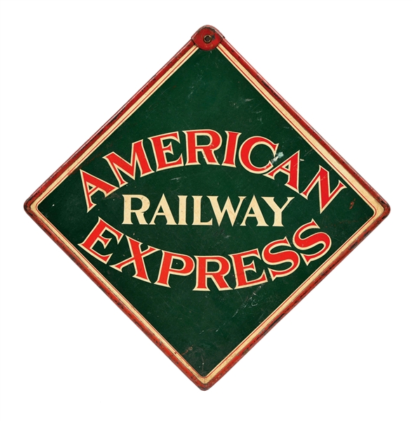 AMERICAN RAILWAY EXPRESS AGENCY DOUBLE-SIDED SIGN.
