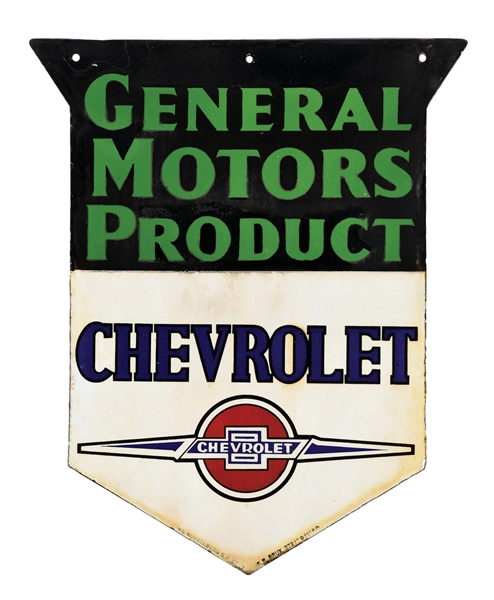 CHEVROLET & GENERAL MOTORS PRODUCT DIE CUT PORCELAIN DEALERSHIP SIGN.