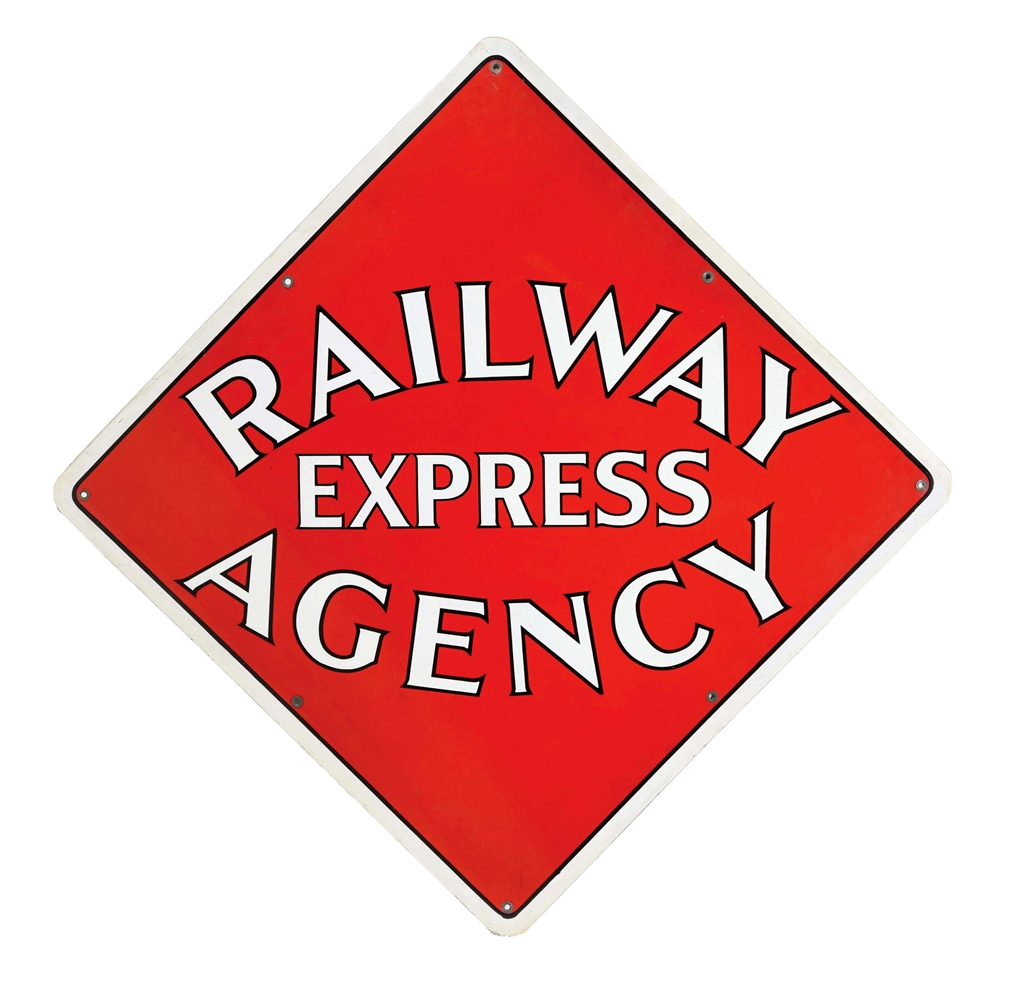 LARGE RAILWAY EXPRESS AGENCY PORCELAIN DEPOT SIGN.