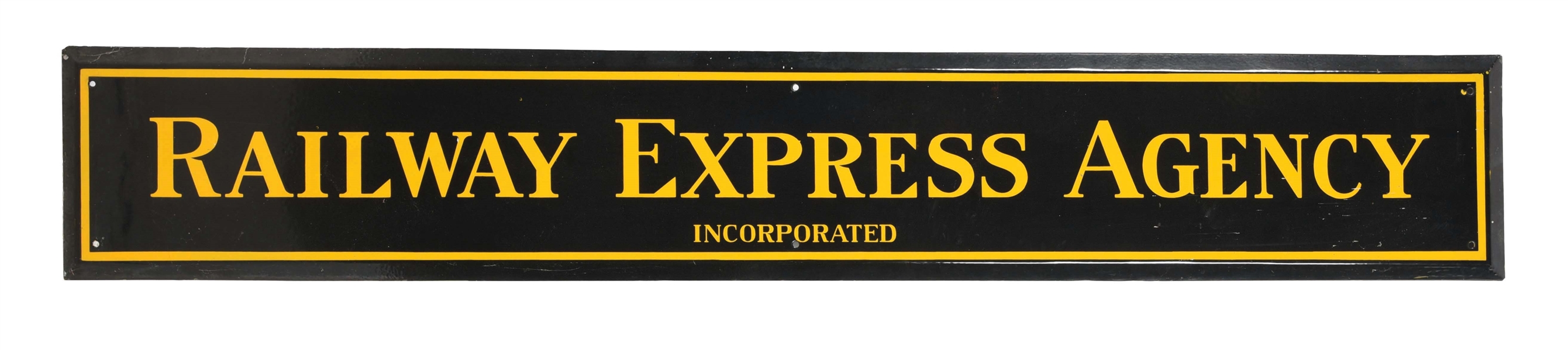 RAILWAY EXPRESS AGENCY PORCELAIN DEPOT SIGN W/ SELF FRAMED EDGE. 