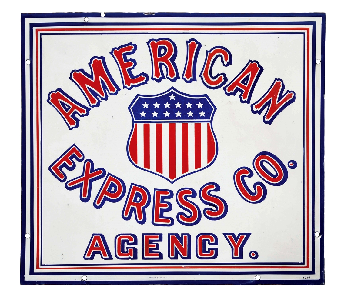 AMERICAN EXPRESS COMPANY AGENCY PORCELAIN SIGN W/ SHIELD GRAPHIC. 
