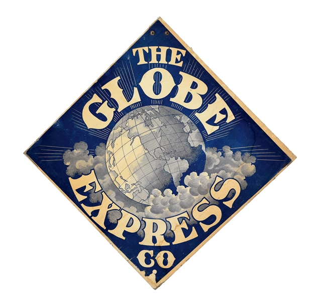 THE GLOBE EXPRESS COMPANY CARD STOCK SIGN W/ GLOBE GRAPHIC. 