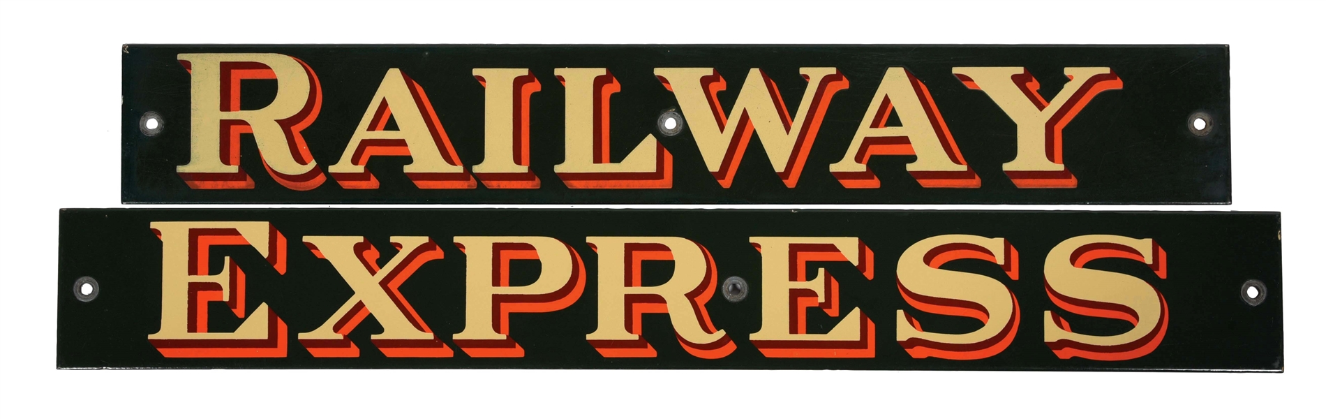 RAILWAY EXPRESS TWO PIECE PORCELAIN SIGN. 