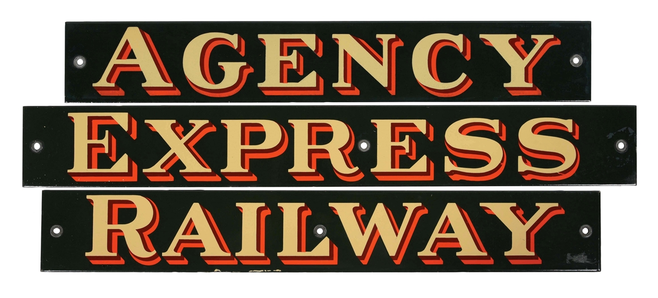 RAILWAY EXPRESS AGENCY THREE PIECE PORCELAIN SIGN. 