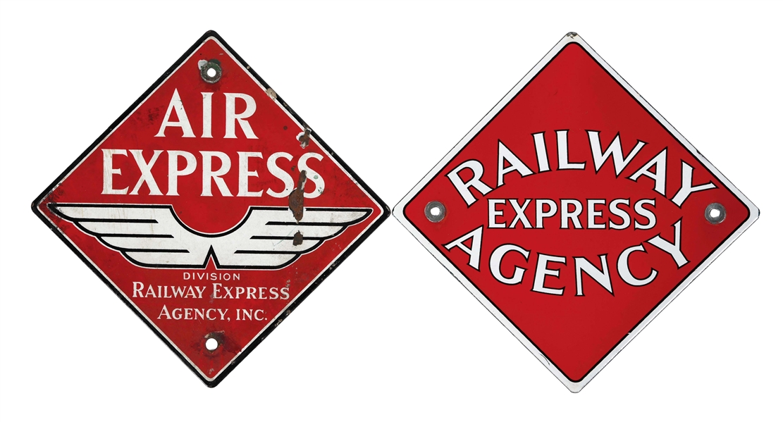 LOT OF 2: AIR EXPRESS & RAILWAY EXPRESS PORCELAIN SIGNS.