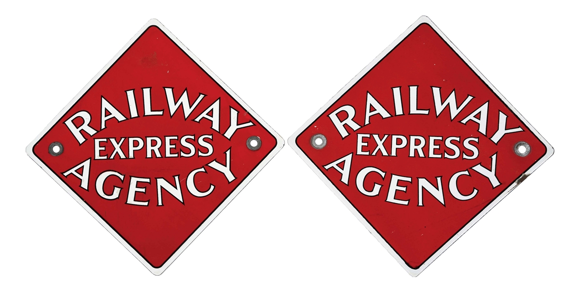 LOT OF 2: RAILWAY EXPRESS AGENCY PORCELAIN SIGNS.
