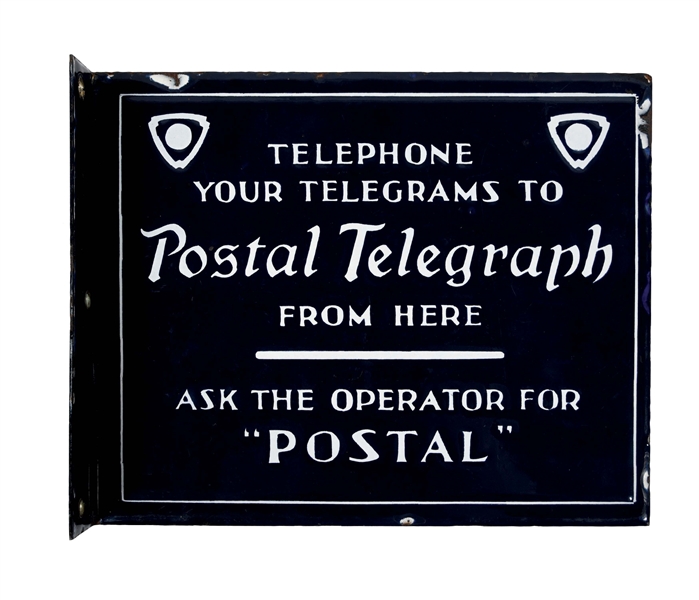 POSTAL TELEGRAPH PORCELAIN FLANGE SIGN. 