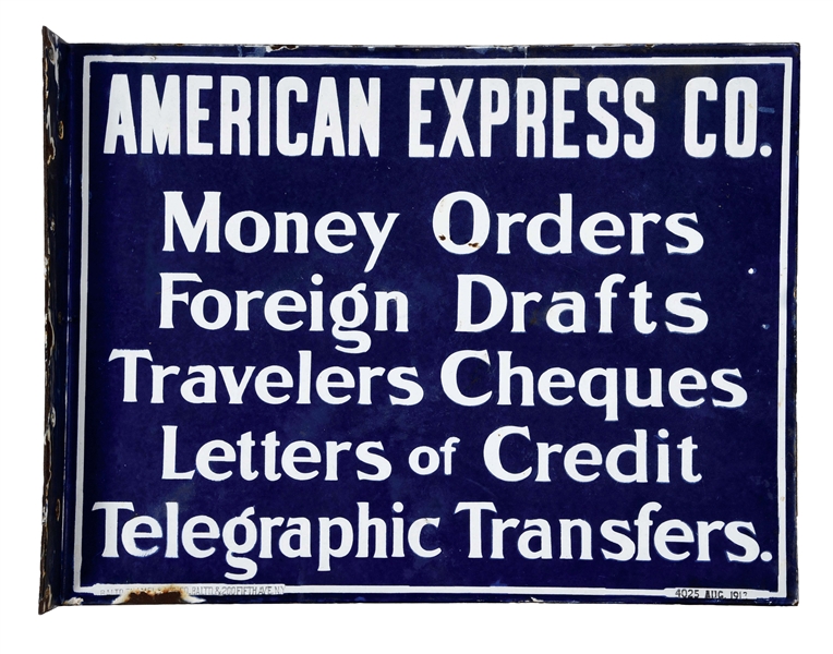 AMERICAN EXPRESS COMPANY PORCELAIN FLANGE SIGN. 
