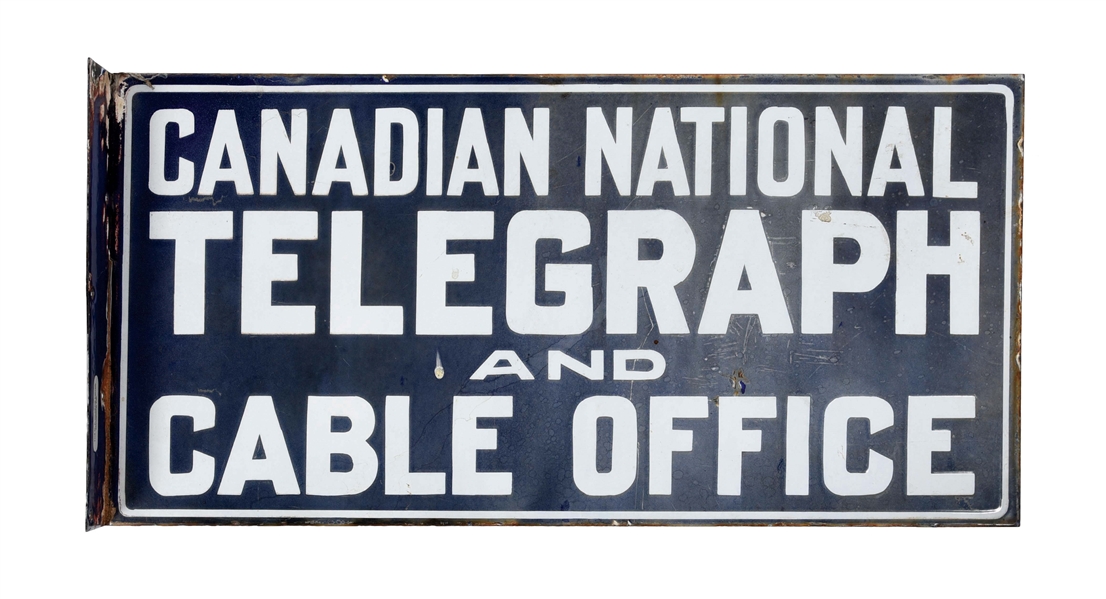 CANADIAN NATIONAL TELEGRAPH AND CABLE OFFICE PORCELAIN FLANGED SIGN.