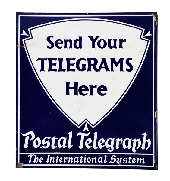 POSTAL TELEGRAPH FLANGED PORCELAIN SIGN.