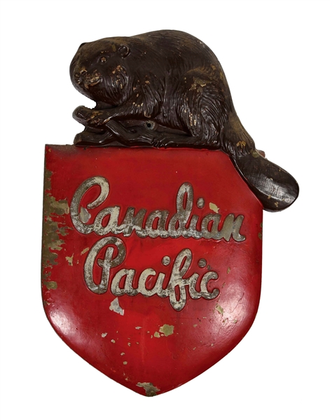 CANADIAN PACIFIC BEAVER ON SHIELD LOGO SIGN.