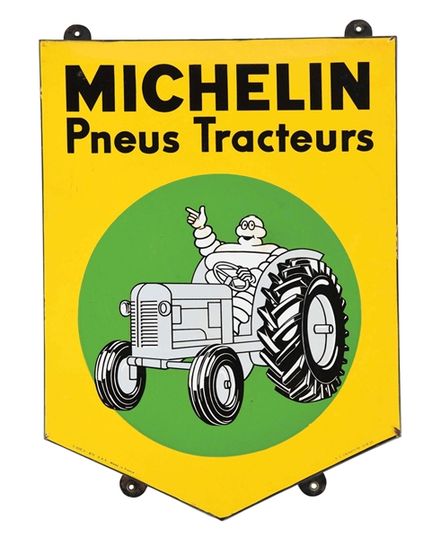 MICHELIN TRACTOR TIRES PORCELAIN SIGN W/ TRACTOR & BIBENDUM GRAPHIC. 