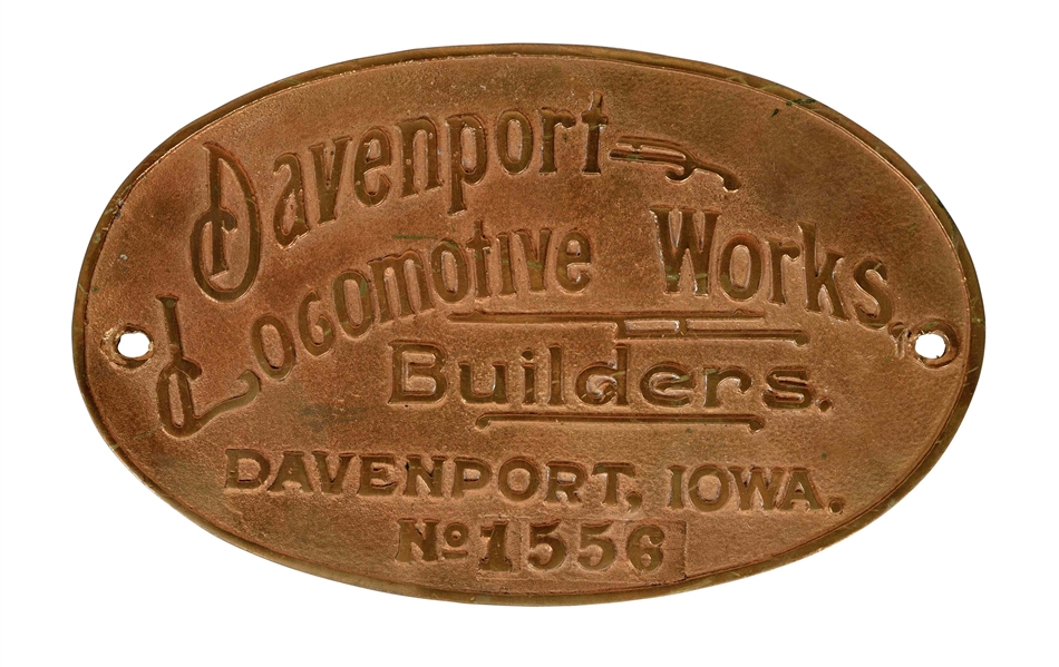 DAVENPORT LOCOMOTIVE & MACHINE WORKS LOCOMOTIVE BUILDERS PLATE.