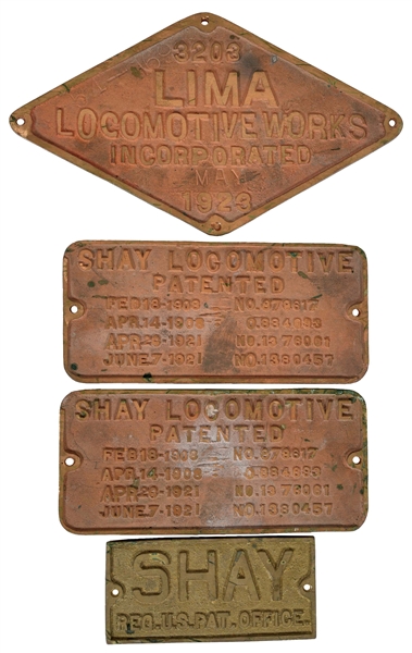 REPRODUCTION LOT OF 4 SHAY LOCOMOTIVE PLATES.
