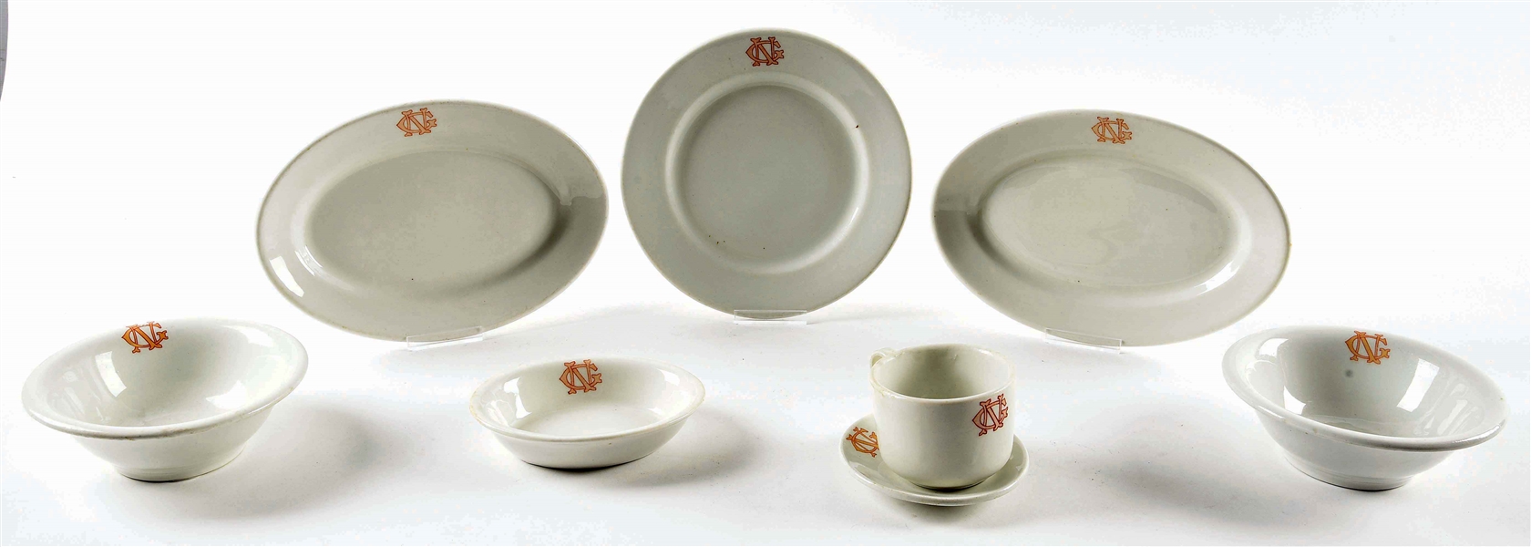 LOT OF 8: GREAT NORTHERN "HILL" PATTERN CHINA PIECES PLUS MENU.