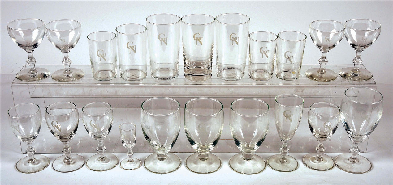 LOT OF 21: GREAT NORTHERN STEM WARE AND GLASSES.