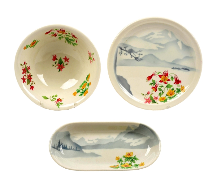 LOT OF 3: GREAT NORTHERN "MOUNTAINS & FLOWERS" CHINA PIECES.