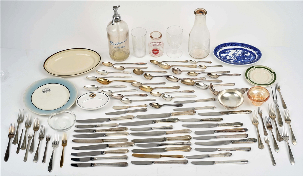 LARGE LOT OF MISC RAILROAD DINING CAR SERVICE ITEMS.