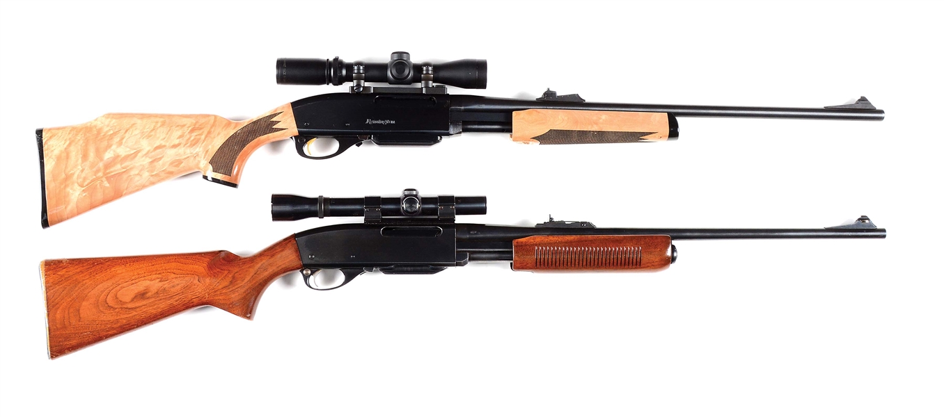 (M) REMINGTON 7600 100 YEAR COMMEMERATIVE AND 760 SLIDE ACTION RIFLES WITH SCOPES.