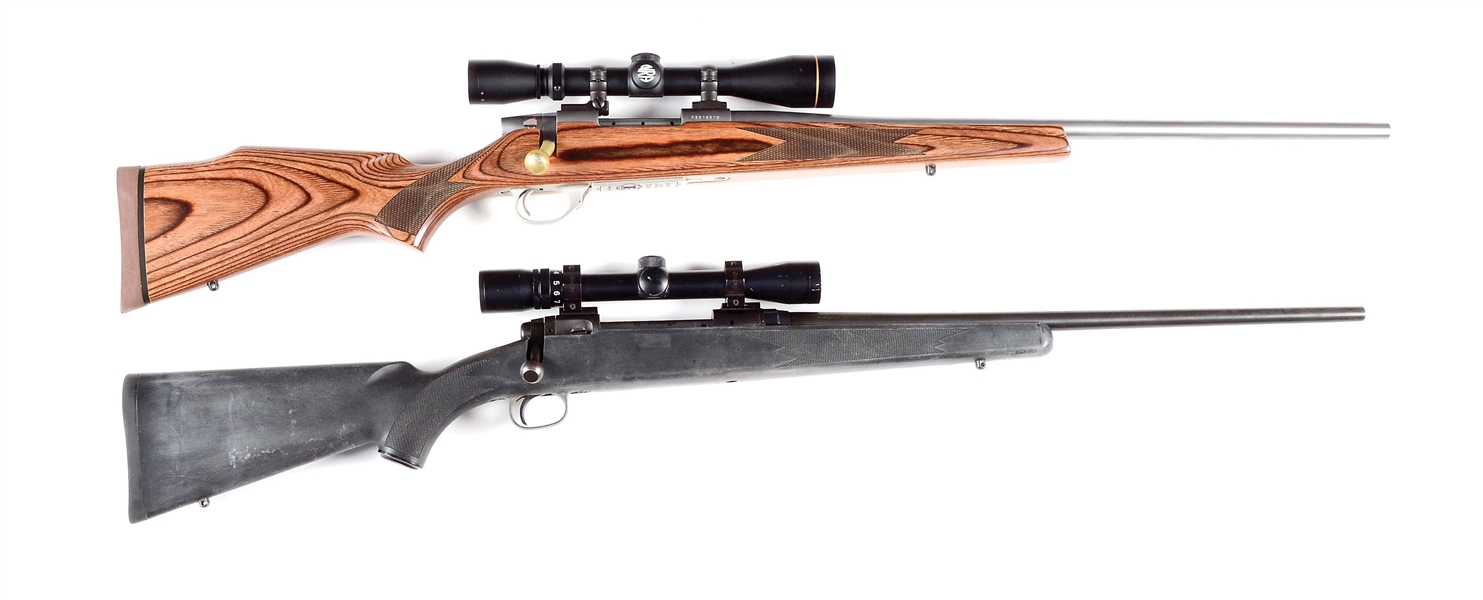 (M) LOT OF 2: WEATHERBY VANGUARD 2006 NRA GUN OF THE YEAR ADDITION AND SAVAGE 110 BOLT ACTION RIFLES WITH SCOPES.
