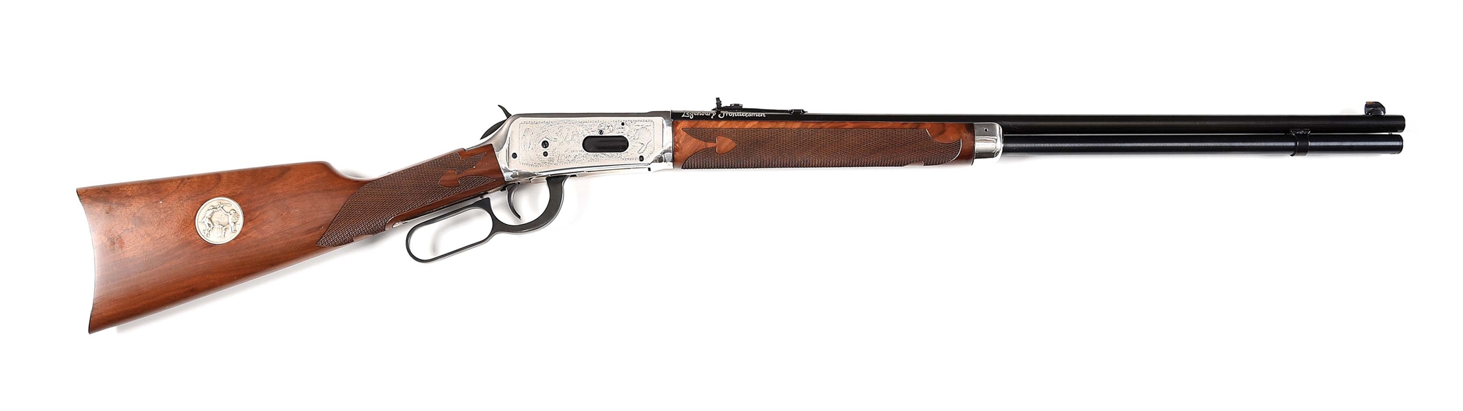 (M) WINCHESTER LEGENDARY FRONTIERSMAN COMMEMORATIVE MODEL 1894 LEVER ACTION RIFLE WITH FACTORY BOX AND MATCHING AMMUNITION.