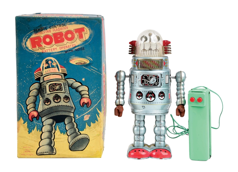 JAPANESE BATTERY OPERATED ALPS REVOLVING FLASHING ROBOT.