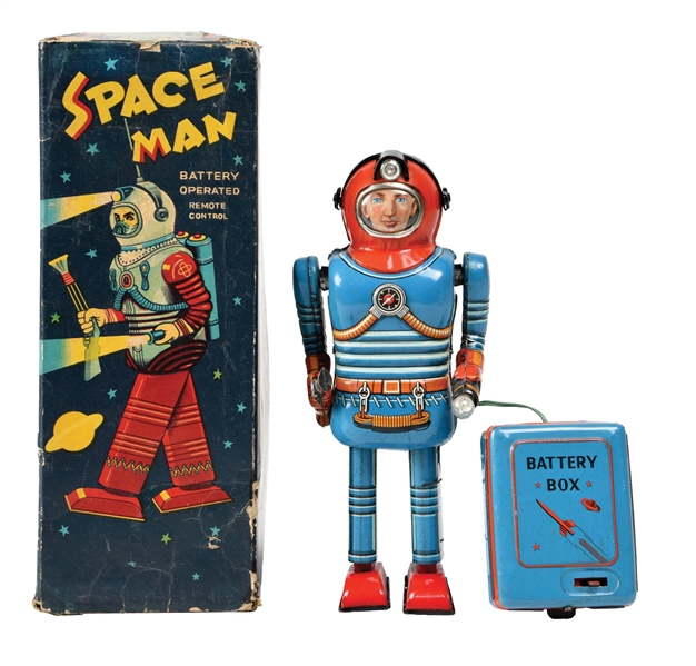 JAPANESE TIN LITHO BATTERY OPERATED SPACE MAN TOY ROBOT.