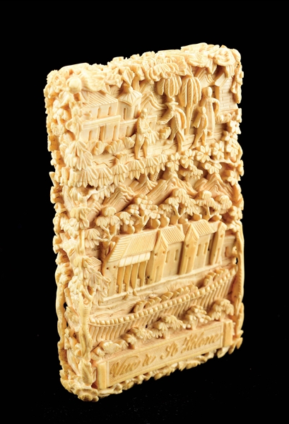 RARE CARVED VICTORIAN IVORY CARD CASE.