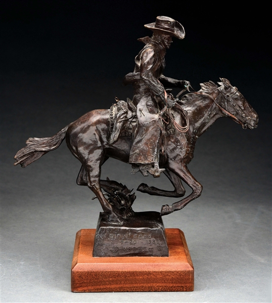 BRONZE STATUE "RIDIN FREE" BY JD. WOODS.