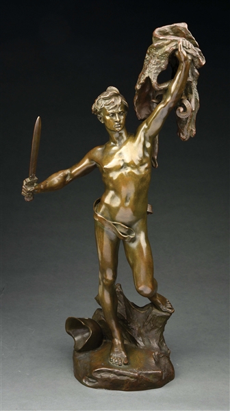 "JASON AND THE GOLDEN FLEECE" BRONZE STATUE BY ALFRED LANSON.
