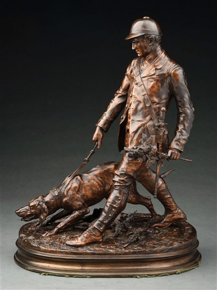 "VALET AND DOG" BRONZE STATUE BY P.J. MENE.