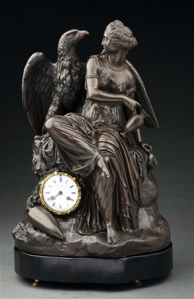 BRONZE FIGURE WITH CLOCK OF HEBE AND JUPITER.