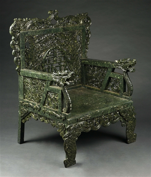 CARVED EMPRESS CHINESE JADE CHAIR.