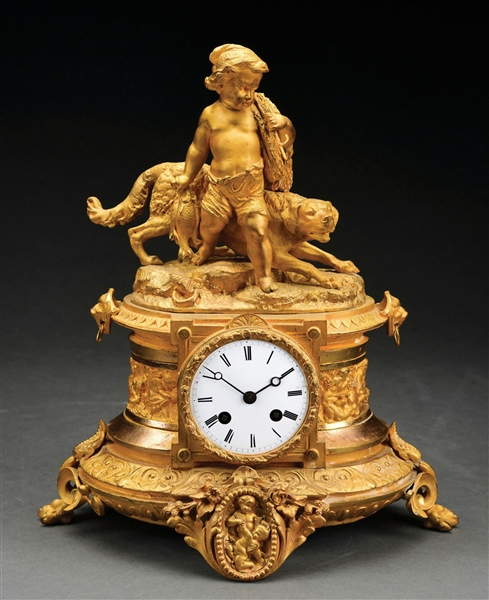 GILDED CHILD AND DOG CLOCK