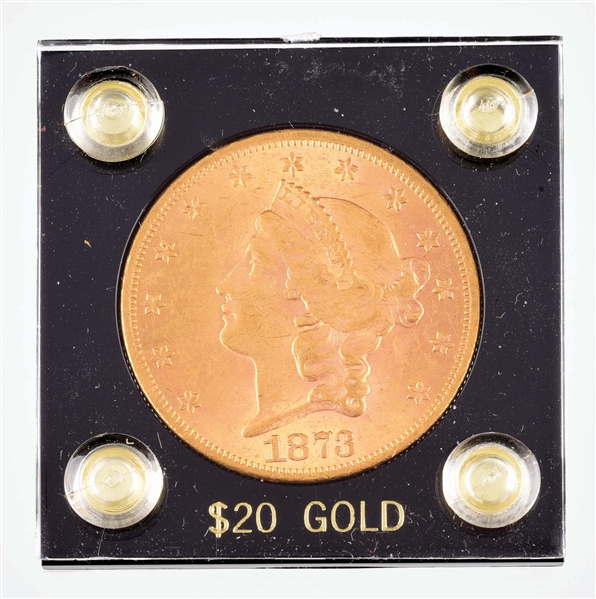 1873 GOLD LIBERTY $20 COIN.