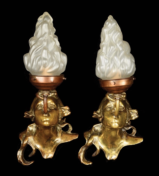 PAIR OF BRASS WALL SCONCES.
