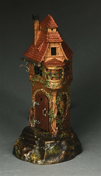 BERGMAN COLD-PAINTED BRONZE COBBLERS HOUSE WITH MUSIC BOX.