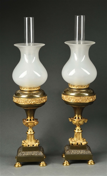 PAIR OF OIL STYLE LAMPS.