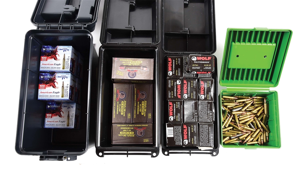 LOT OF 4: AMMO BOXES OF MIXED .223 & 5.56MM AMMUNITION.